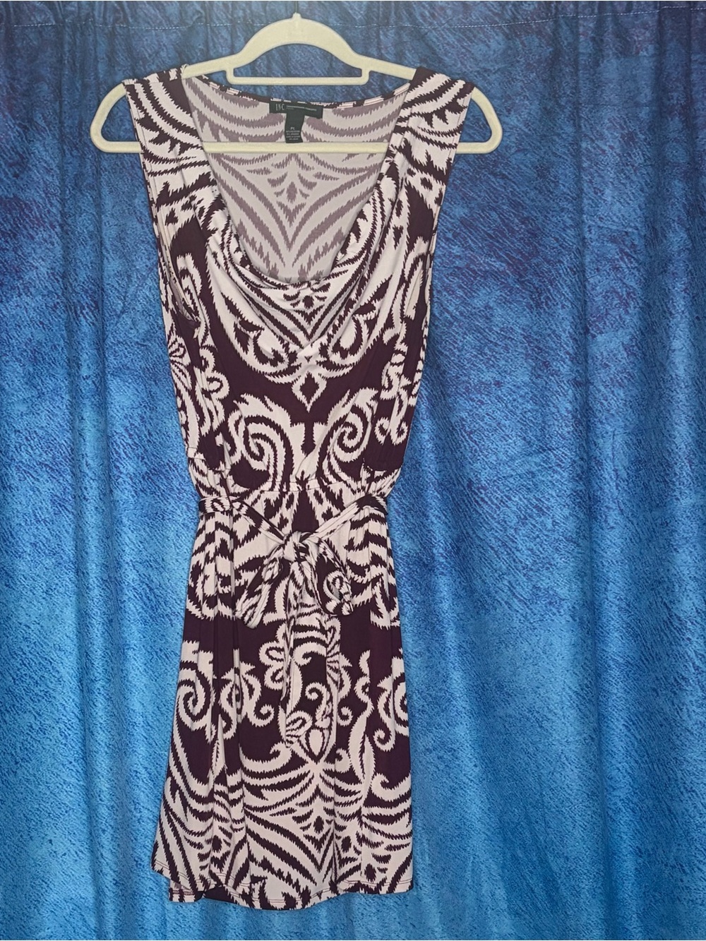 INC International Concepts Purple and White Sleeveless Mini Dress with Tie Waist